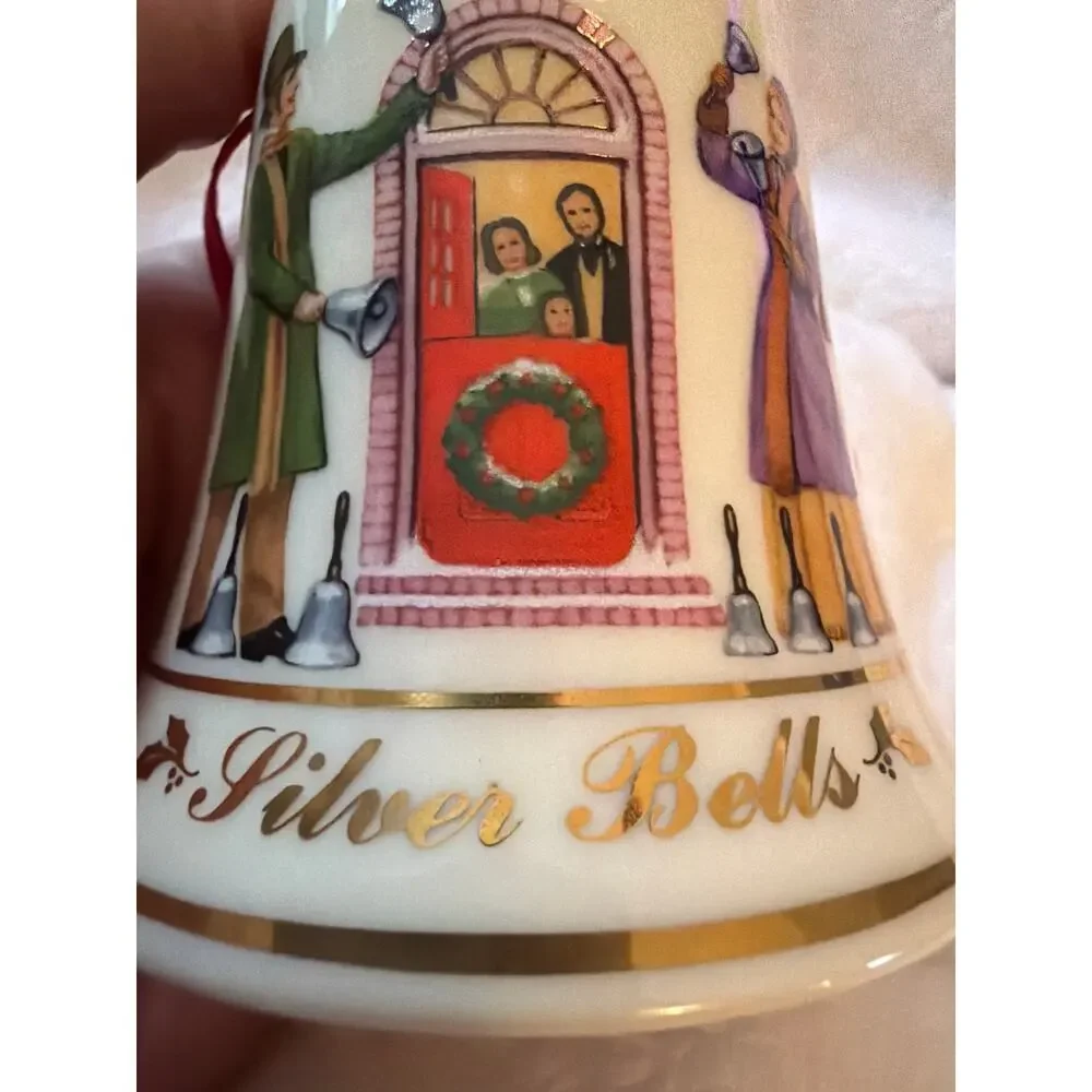 Lenox 1994 Musical Silver Bells Bell Christmas Ornament Porcelain Gold Trim
